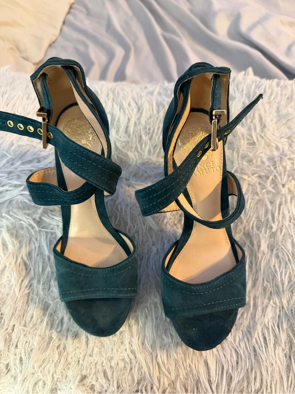 Vince Camuto Teal Suede Platform Sandals